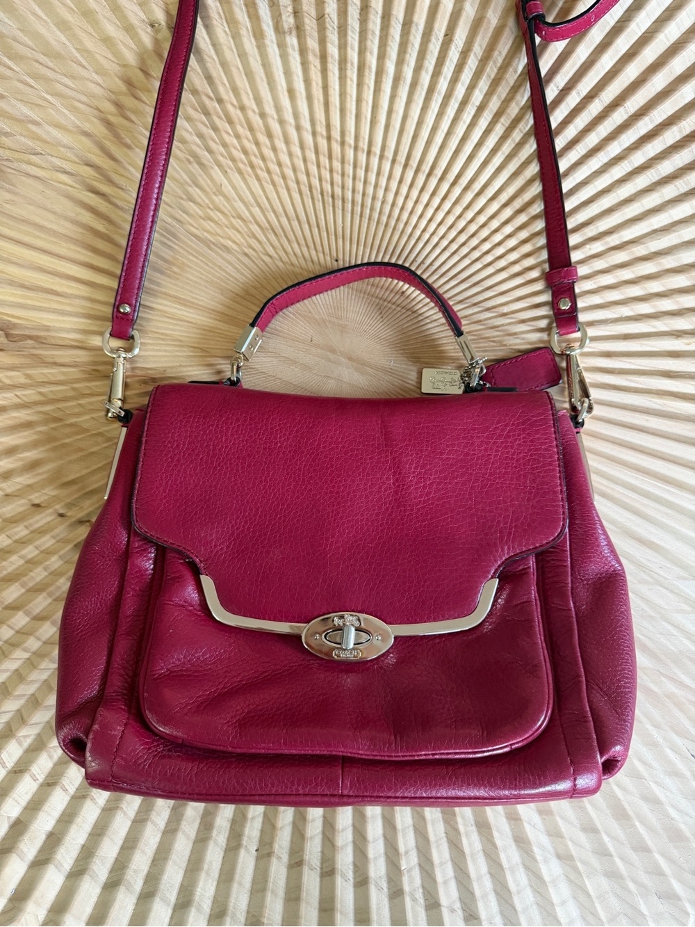 Coach Raspberry Leather Turnlock Satchel